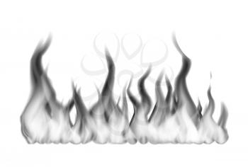 Wide black fire flames isolated on white