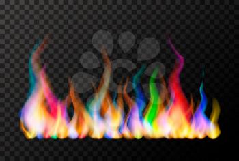Wide bright colourful magic fire flame on transparent background