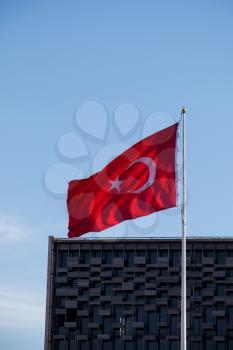 Turkish national flag hang on a pole in open air