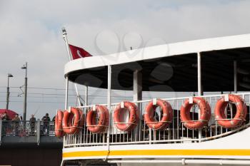 Set of life preservers attached to passenger ship