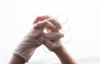 Protective sterile latex glove.   Coronavirus COVID-19 pandemic concept