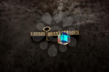 Prism, Love shaped padlock, key and education wording on dark