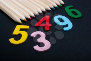 Math Numbers color  pencils.  mathematics learning teach concept.