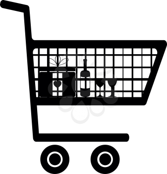 Cart for shopping  vector illustration with food drink and present icon black color vector illustration isolated