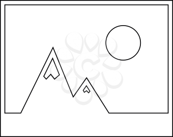 Picture of mountains and Sun the black color icon vector illustration