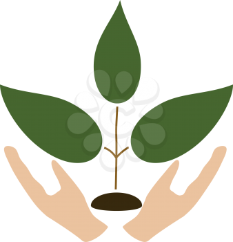 Plant and hand it is color icon . Simple style .