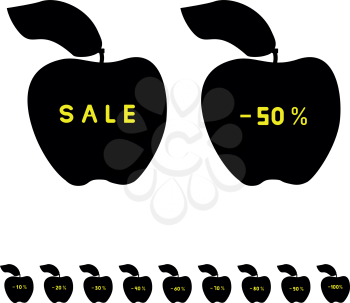 Apple for sale and discount icon it is set.