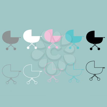 Baby carriage differet colour icon set.