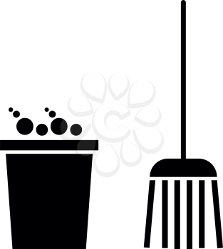 Bucket and broom  it is the black color icon .