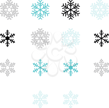 Snowflake set blue and black color Flat style