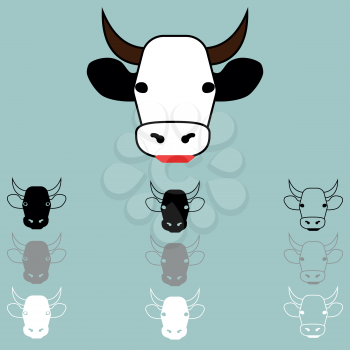 Cow face different colour icon set.