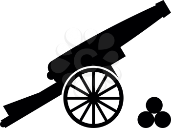 Medieval cannon firing cores icon black color vector illustration flat style simple image