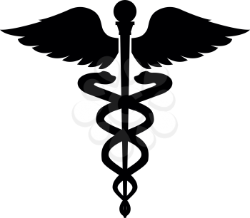 Caduceus health symbol Asclepius's Wand icon black color vector illustration flat style simple image