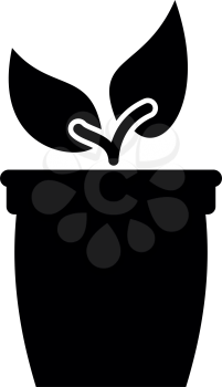 Flowerpot or pot with plant icon black color vector illustration flat style simple image