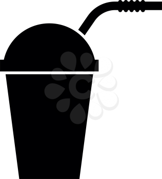 Closed container for hot cold drinks with straw icon black color vector illustration flat style simple image