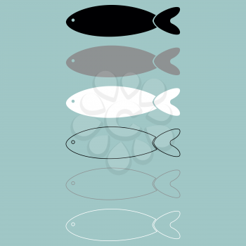 Fish black grey white colour icon set.