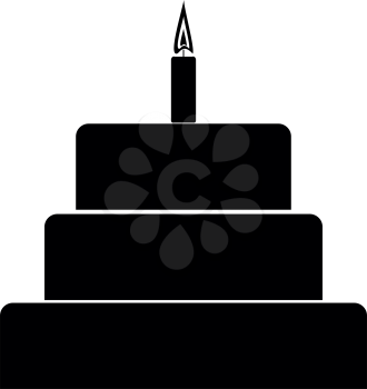 Cake with candle icon . Black color . It is flat style
