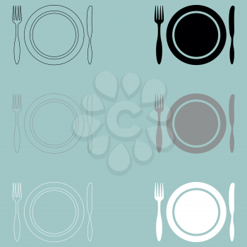 Fork plate kitchen knife icon set.