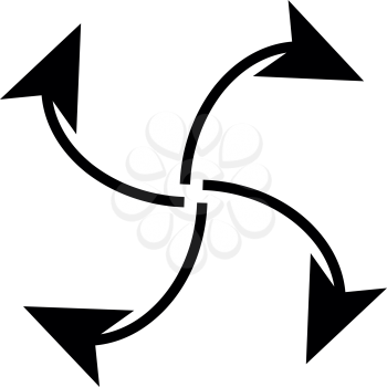 Four arrows in loop from  center it is black icon . Flat style