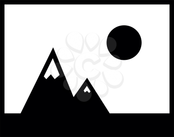 Picture of mountains and Sun it is black icon .