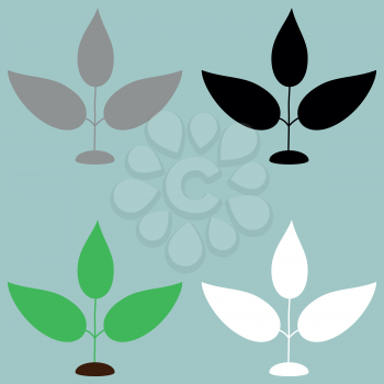 Plant green black grey white icon set.