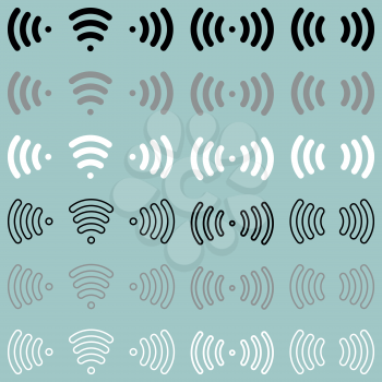 Radio waves wireless radio signal icon set.