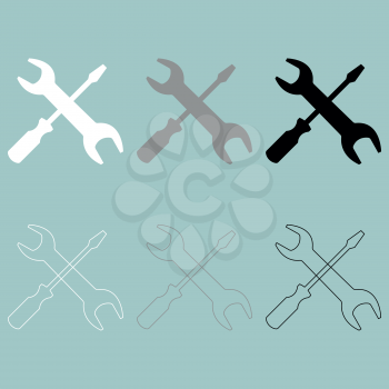 Screwdriver and spanner wrench icon set.