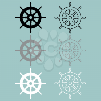 Ships wheel black grey white colour icon set.