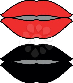 Lips set  icon red and black flat style