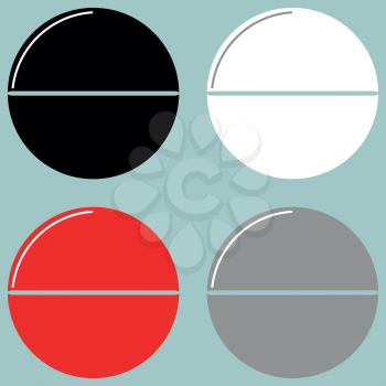 Tablet or pill black white red grey icon set.