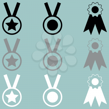 Three awards white grey black icon set.