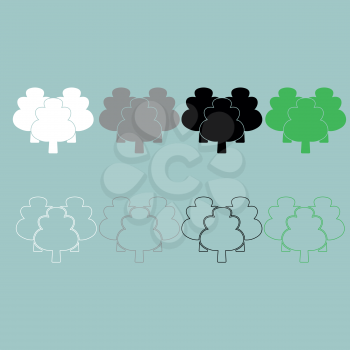 Three tree green black grey white icon set.