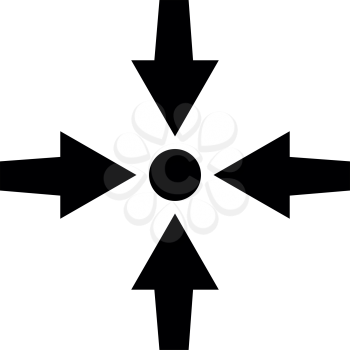 Four arrows point show to dot icon black color vector illustration flat style simple image