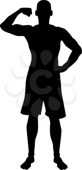 Bodybuilder showing biceps muscles Bodybuilding sport concept silhouette front view icon black color vector illustration flat style simple image