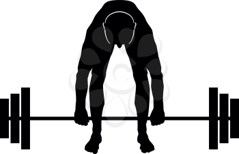 Muscular man weightlifter doing raising the barbell Sportsman raising weights silhouette icon black color vector illustration flat style simple image