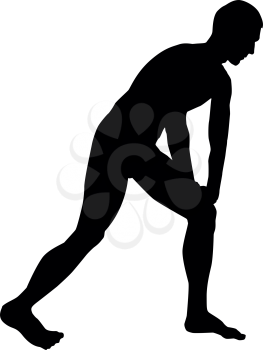Man doing exercises for warm up Sport action male Workout silhouette before you run side view icon black color vector illustration flat style simple image