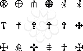 Religious cross black color set solid style vector illustration
