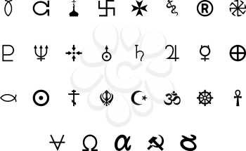 Religious and international symbol black color set solid style vector illustration