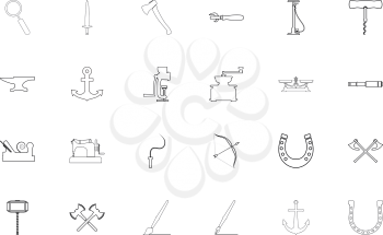 Vintage tools and craft objects black color set outline style vector illustration