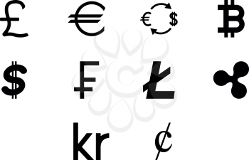 Money symbol black color set solid style vector illustration