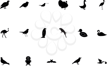 Birds black color set solid style vector illustration
