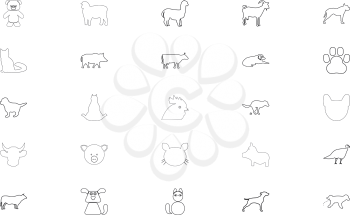 Pets farm animals black color set outline style vector illustration