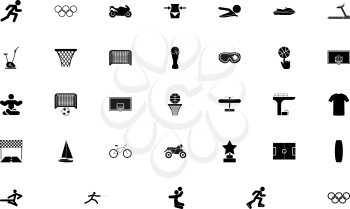 Sport concept objects black color set solid style vector illustration