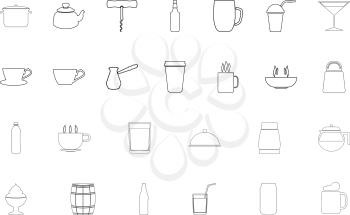 Container for storing drinks and food black color set outline style vector illustration