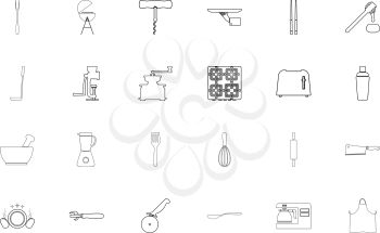 Cooking accessories black color set outline style vector illustration