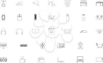 Consumer electronics black color set outline style vector illustration