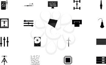 Industrial electronics black color set solid style vector illustration