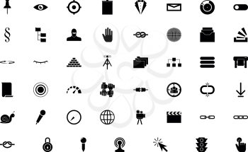 Web objects black color set solid style vector illustration