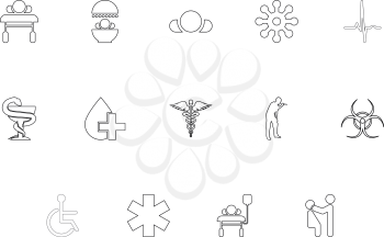 Medical symbol treatment concept outline black color set solid style vector illustration