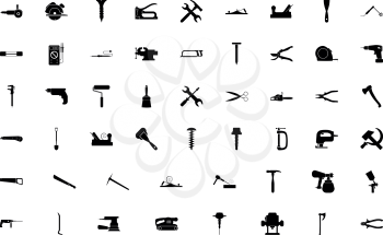 Hand tools black color set solid style vector illustration
